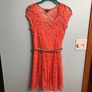 Lilly Rose Peach Lace Dress with gold belt
